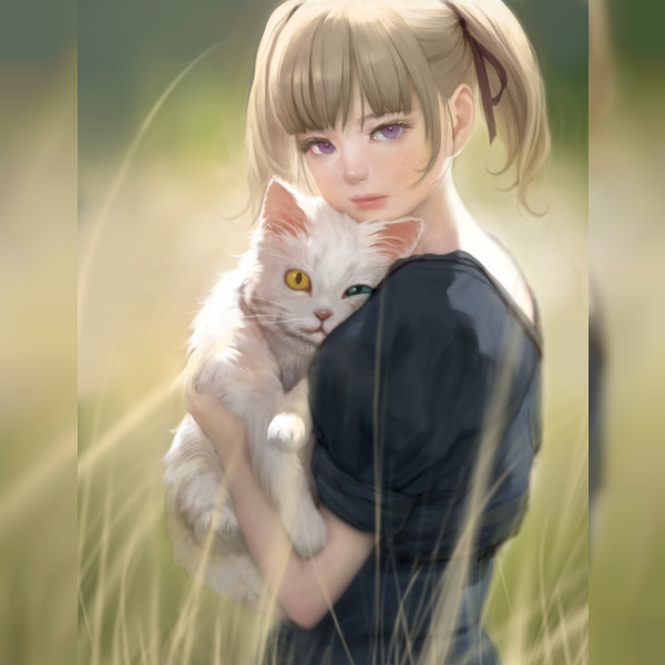 a girl and a cat